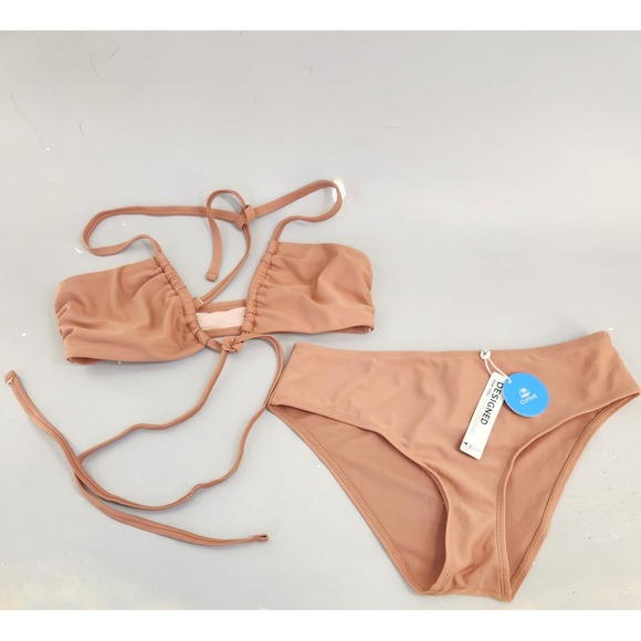 Cupshe Other - Cupshe Bikini 2pc Set Women Small Nude Brown Wrap Halter High Waisted Resortwear